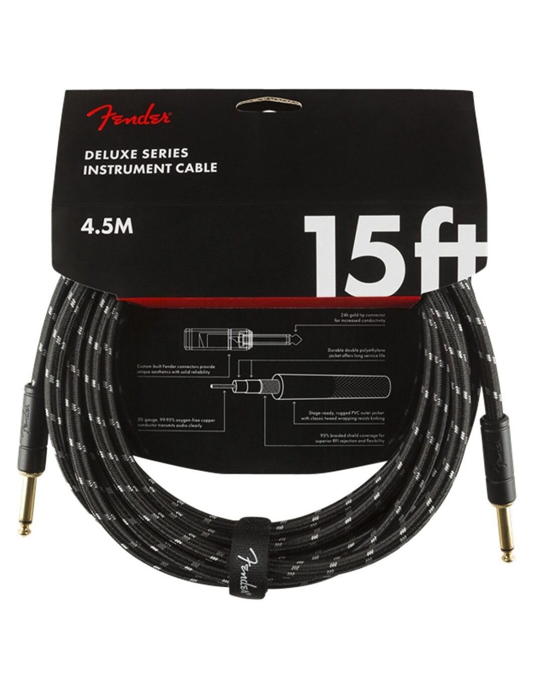 FENDER DELUXE Instrument cable 15'-4.5 mt. Black tweed straight- straight