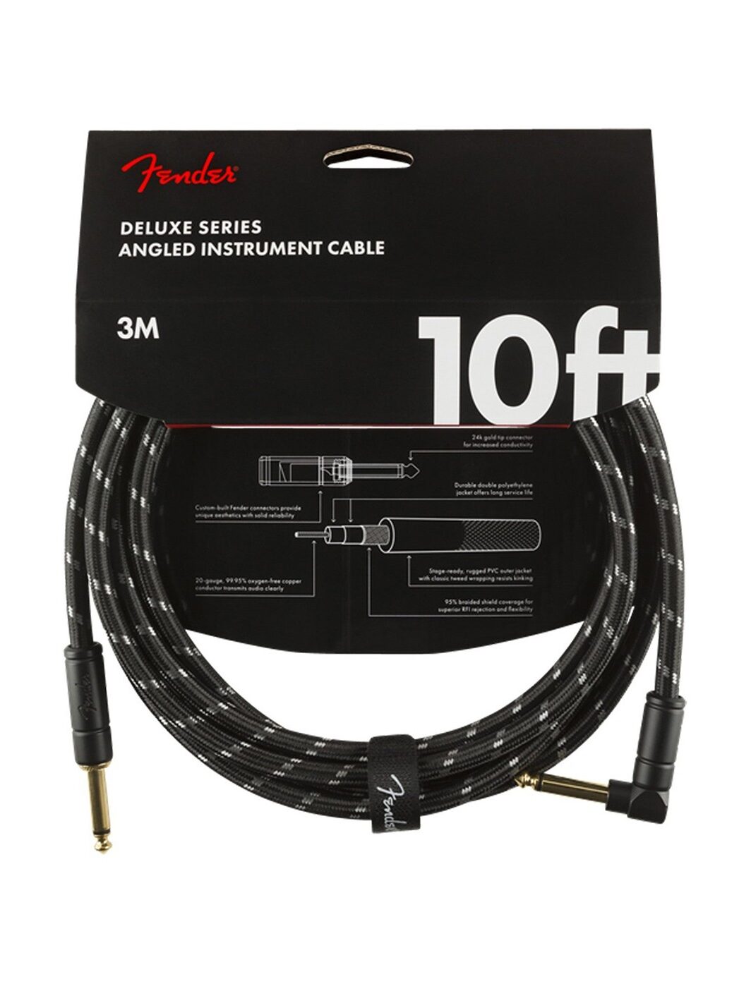 FENDER DELUXE Instrument cable 10" 3 mt. diritto-angolo 90°BTWD